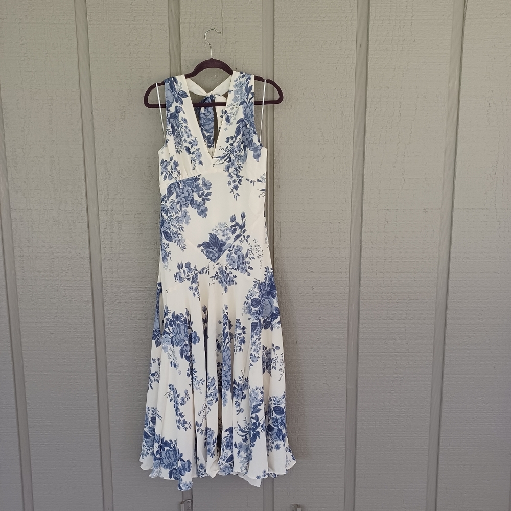 Reformation Briony Floral Midi Dress Size 12 Wedding Guest Viscose Halter Neck